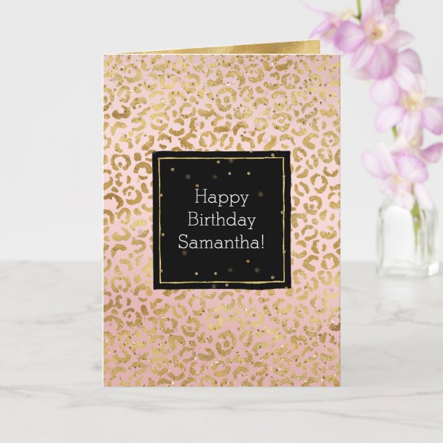 Pink Gold Leopard Glitz Confetti Card (Orchid)