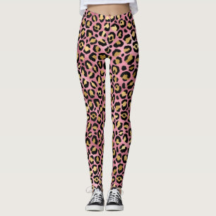 Pink Gold Leopard Pattern Leggings