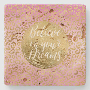  Pink Gold Leopard Print Dream Stone Coaster