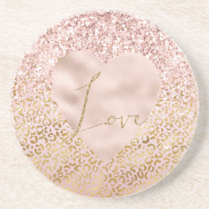 Pink Gold Leopard Print Love Blush Glitter Coaster