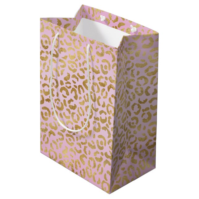 Pink Gold Leopard Print          Medium Gift Bag (Back Angled)