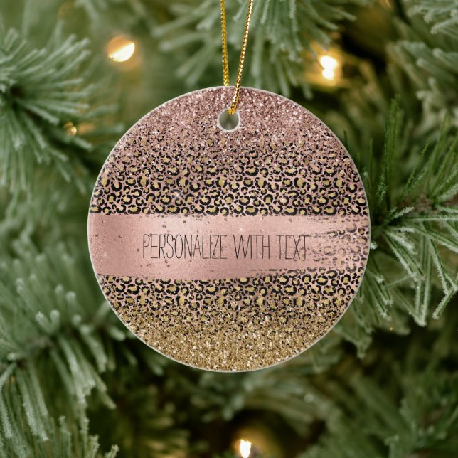 Pink Gold Leopard Print Sparkle Ceramic Ornament (Tree)