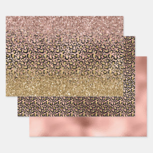 Pink Gold Leopard Print Sparkle Wrapping Paper Sheet