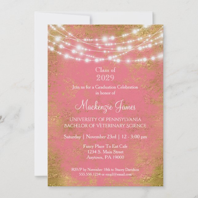 Pink Gold Lights Graduation Party Invitation (Front)