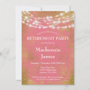 Pink Gold Lights Retirement Party Invitation