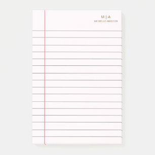 Pink Gold Lined School Notebook Paper Monogram Post-it Notes