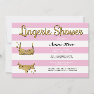Pink Gold Lingerie Shower Stripe Invitation