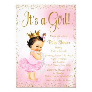 Pink Gold Little Ballerina Tutu Pearl Baby Shower Invitation