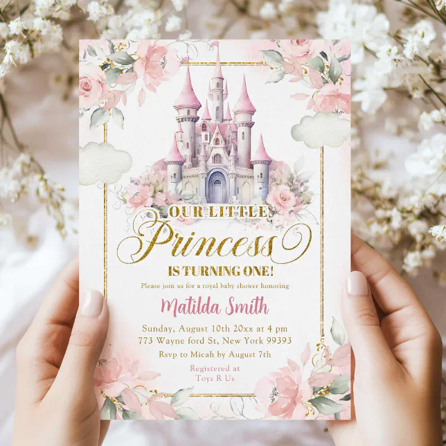 Pink Gold Little Princess Castle 1st Birthday Invitation | Zazzle