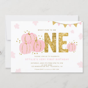 Pink Gold Little Pumpkin First Birthday Girl Invitation