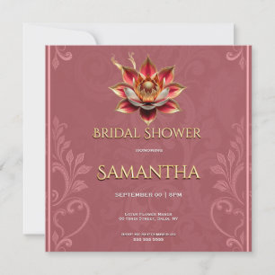 Pink Gold Lotus Bridal Shower Invitation Editable