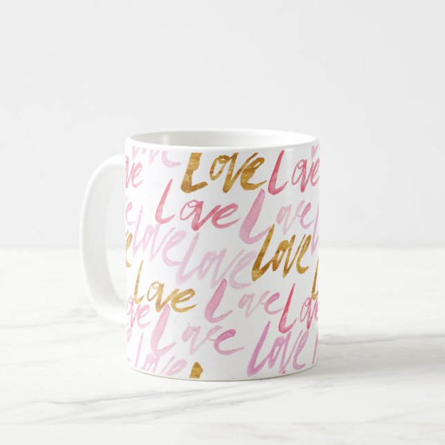 Pink & Gold Love Mug (Front Left)