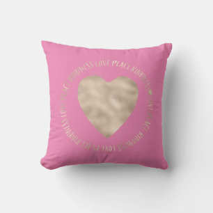 Pink Gold Love Peace Kindness Heart inspirational Cushion