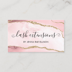 Pink Gold Marble Agate Lash Aftercare Instruction Business Card