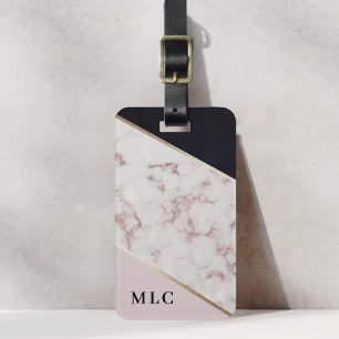 Pink Gold Marble Custom Monogram Luggage Tag