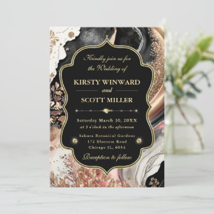 Pink Gold Marble Floral Elegant Wedding Invitation