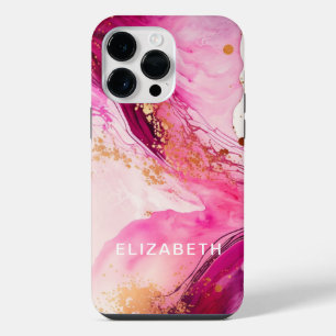 pink gold marble glitter personalised name iPhone 14 pro max case
