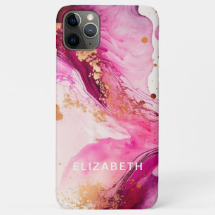pink gold marble glitter personalized name  iPhone 11 pro max case