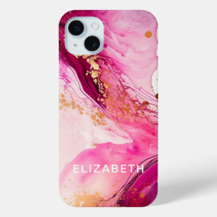 pink gold marble glitter personalized name  iPhone 15 mini case