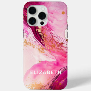 pink gold marble glitter personalized name iPhone 15 pro max case