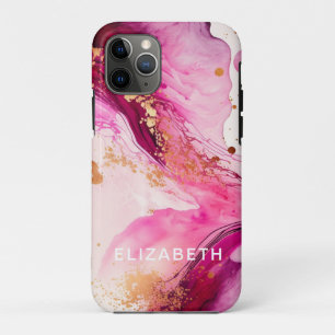 pink gold marble glitter personalized name iPhone 11 pro case