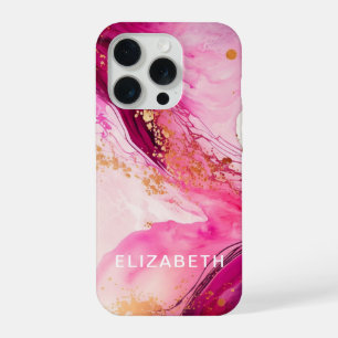 pink gold marble glitter personalized name  iPhone 15 pro case