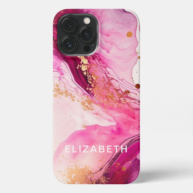 pink gold marble glitter personalized name  iPhone case (Back)
