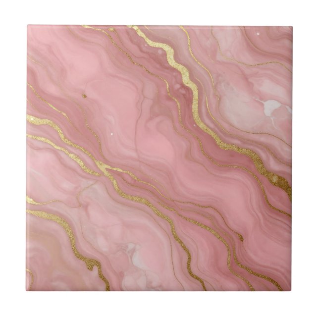 Pink Gold Marble Luxury Abstract Ceramic Tile (Front)