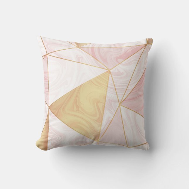 Pink & Gold Marble Poly Geometric Triangles Cushion (Front)