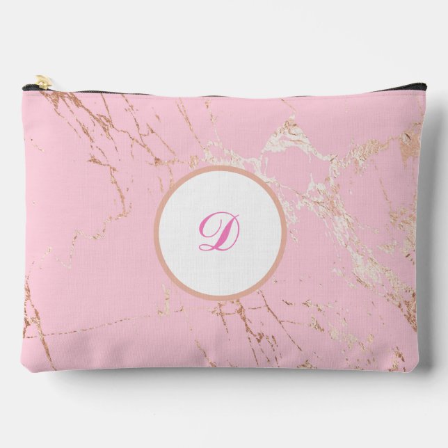 Pink & Gold Marble Pretty Custom  Accessory Pouch (Front)