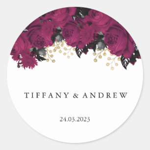 Pink Gold Marsala Flowers Wedding Name Favour Classic Round Sticker