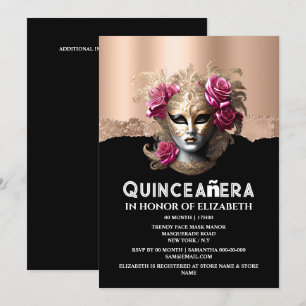 Pink gold masquerade birthday girls quinceañera  invitation