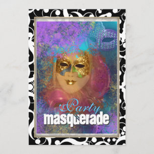 Pink gold "masquerade party" birthday carnival invitation