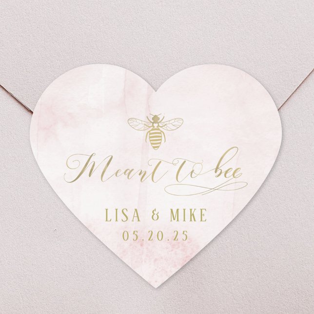 Pink Gold Meant to Bee Honey Wedding Favour Heart Sticker (Creator Uploaded)