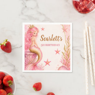 Pink & Gold Mermaid Birthday Napkin