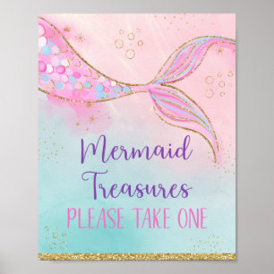 Pink Gold Mermaid Treasures Birthday Party Favour Poster