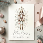 Pink & Gold Merry Christmas Nutcracker Card<br><div class="desc">Discover the elegance of holiday season with our Customisable Nutcracker Christmas Card. Immerse in the delicate watercolors of botanical imagery as a wooden nutcracker stands guard. The soft hues of pink gold and beige bring a cosy yet luxurious feel, making it a perfect choice to extend your heartfelt Merry Christmas...</div>