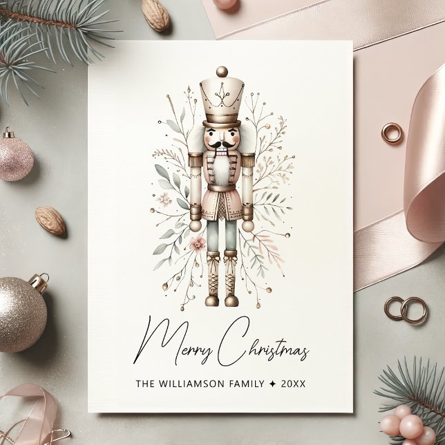 Pink & Gold Merry Christmas Nutcracker Card (Creator Uploaded)