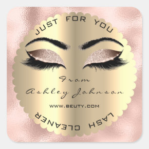 Pink Gold Metallic Glitter Lash Cleaner Square Sticker