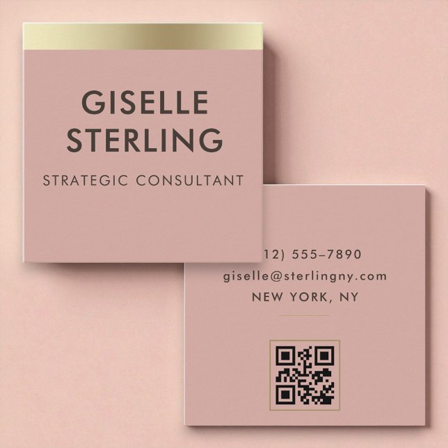 Pink Gold Metallic QR Code Square Business Card (Creator Uploaded)