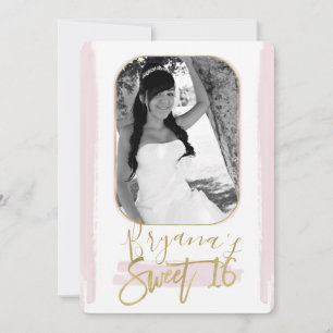 Pink Gold Minimal Modern Sweet 16 Photo Picture Invitation