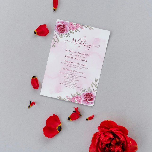 Pink Gold Minimalist Floral Wedding  Program (Creator Uploaded)