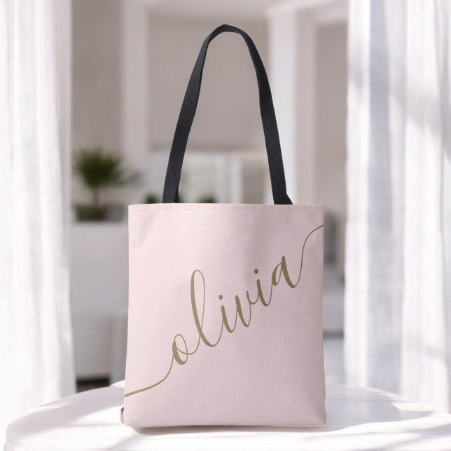 Pink Gold Minimalist Modern Monogram Elegant Tote Bag (Creator Uploaded)