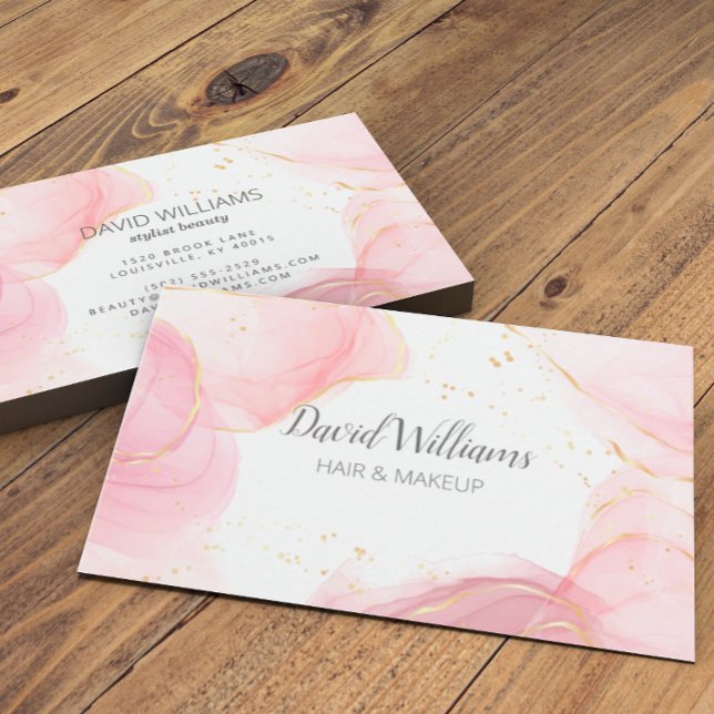 Pink Gold Modern Art Liquid Watercolor Business Card (Creator Uploaded)