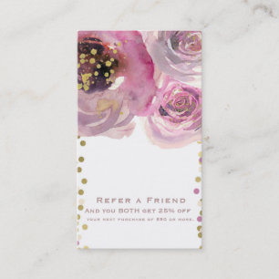Pink Gold Modern Floral Watercolor Refer a Friend Referral Card