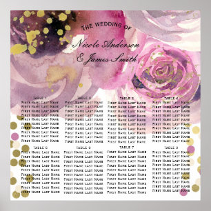 Pink & Gold Modern Floral Watercolor Seating Place Poster