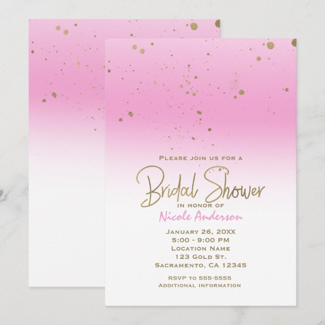 Pink & Gold Modern Glam BRIDAL SHOWER Elegant Invitation (Front/Back)