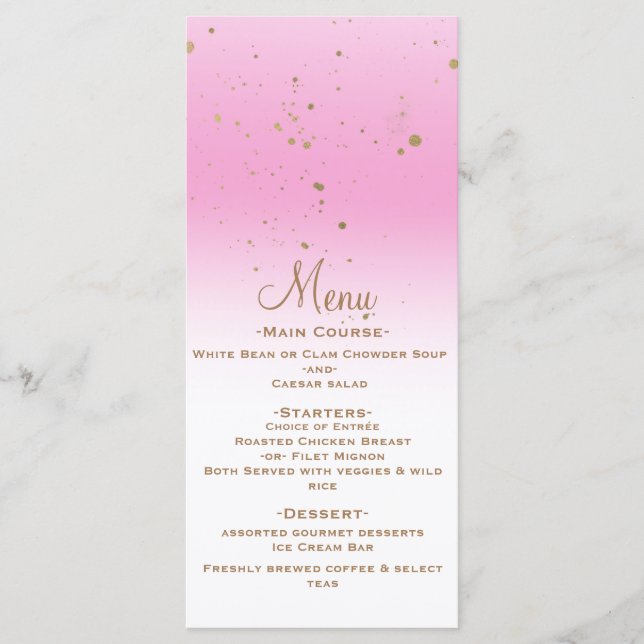 Pink Gold Modern Glam Confetti Party Wedding Menu (Front)