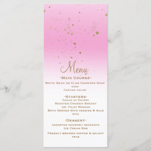 Pink Gold Modern Glam Confetti Party Wedding Menu