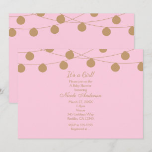 Pink & Gold Modern String Lights Chic Invitations